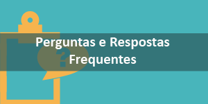 Clique aqui para ver as perguntas e respostas frequentes. A imagem com fundo de cor ciano tem o titulo "Perguntas e Respostas Frequentes"