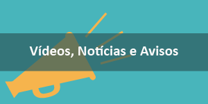 Clique para acessar os vídeos, áudios, avisos e notícias sobre a progressão. A imagem com fundo de cor ciano tem o título: "Vídeos, Audios, Notícias e Avisos"