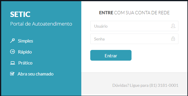 Tela de login Central de Atendimento TIC