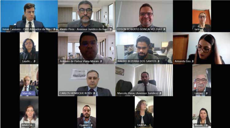 Evento telepresencial de inauguração da Casa de Justiça e Cidadania de Ingazeira com a participação de diversas autoridades. A imagem mostra várias telas, cada uma delas exibe uma pessoa que está participando do evento virtual